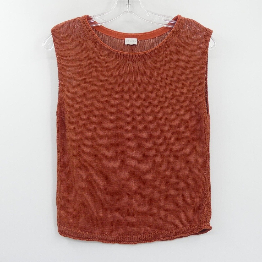 Poetry 100% Linen Sleeveless Sweater Size US 4 Rust Brown Crew Neck Relaxed